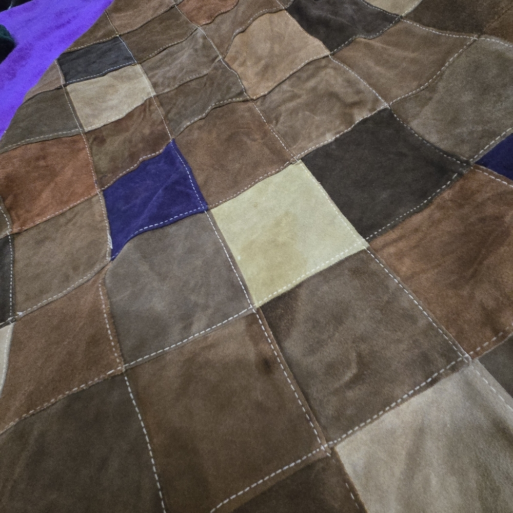 Patchwork Suede Skirt with Button Front 70s Vinta… - image 8